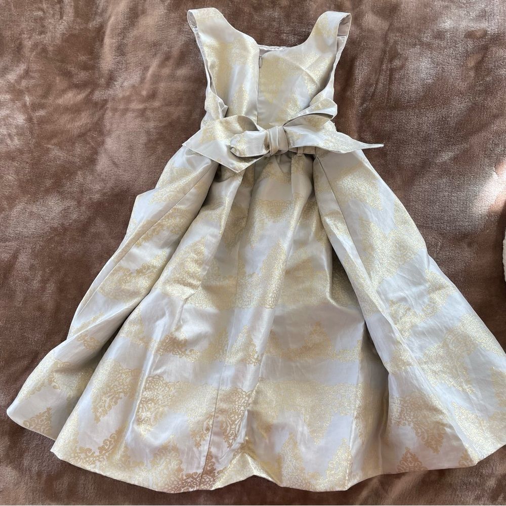 Monsoon Little Girls Damask Occasion Dress Puffy Silver/Gray and Gold Size 7/8 - Picture 12 of 15